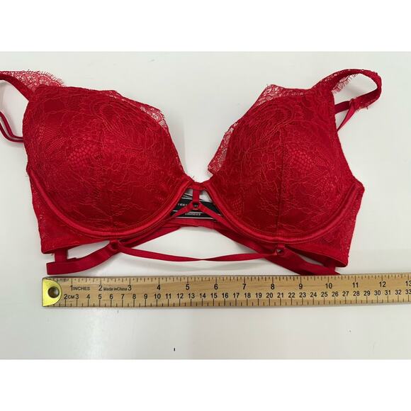 Victorias Secret Womens Bra 32D Very Sexy Lightly Lined Plunge Red Lacy Strappy - Picture 13 of 15